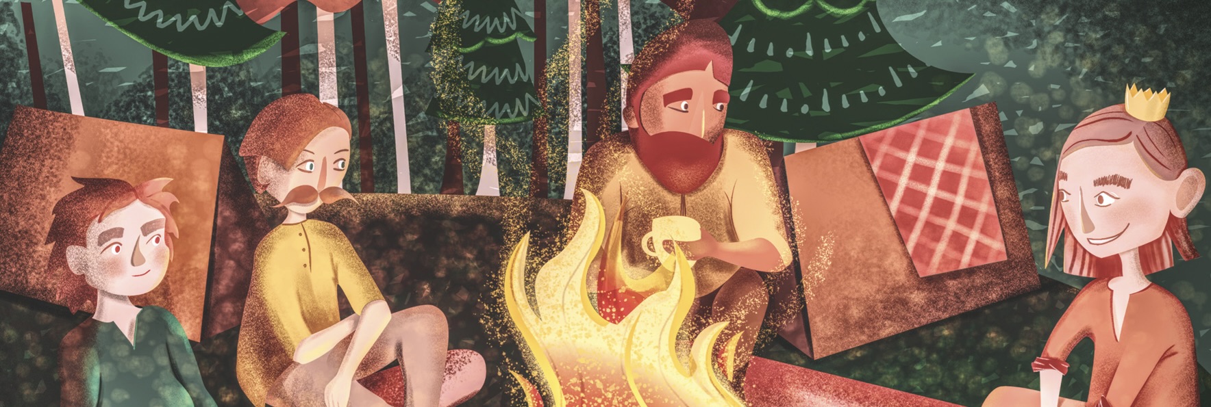 ilustracja ludzi przy ognisku